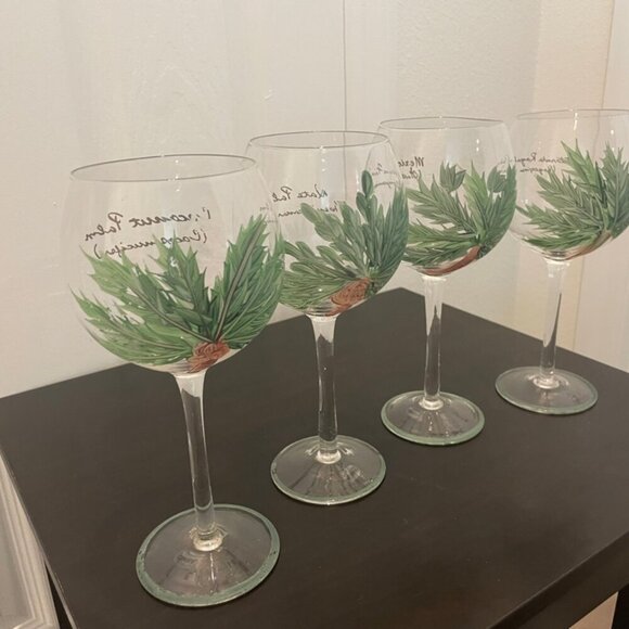 VINTAGE HAND PAINT WINE GLASSES PALM TREES VERSATILE DRINKS FUN STYLE TROPICAL - Picture 12 of 16